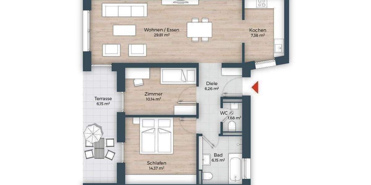 Terrassenwohnung Nürnberg Großreuth h d Veste - 3 Zimmer, 83 m&sup2;, 729.950&euro; | Angebot:26065407