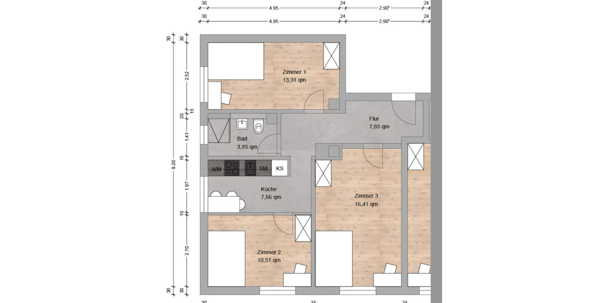 Etagenwohnung Nürnberg Rabus - 3 Zimmer, 60 m&sup2;, 430&euro; | Angebot:25542962