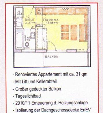Etagenwohnung Nürnberg Rabus - 1 Zimmer, 31 m&sup2;, 125.000&euro; | Angebot:27002257