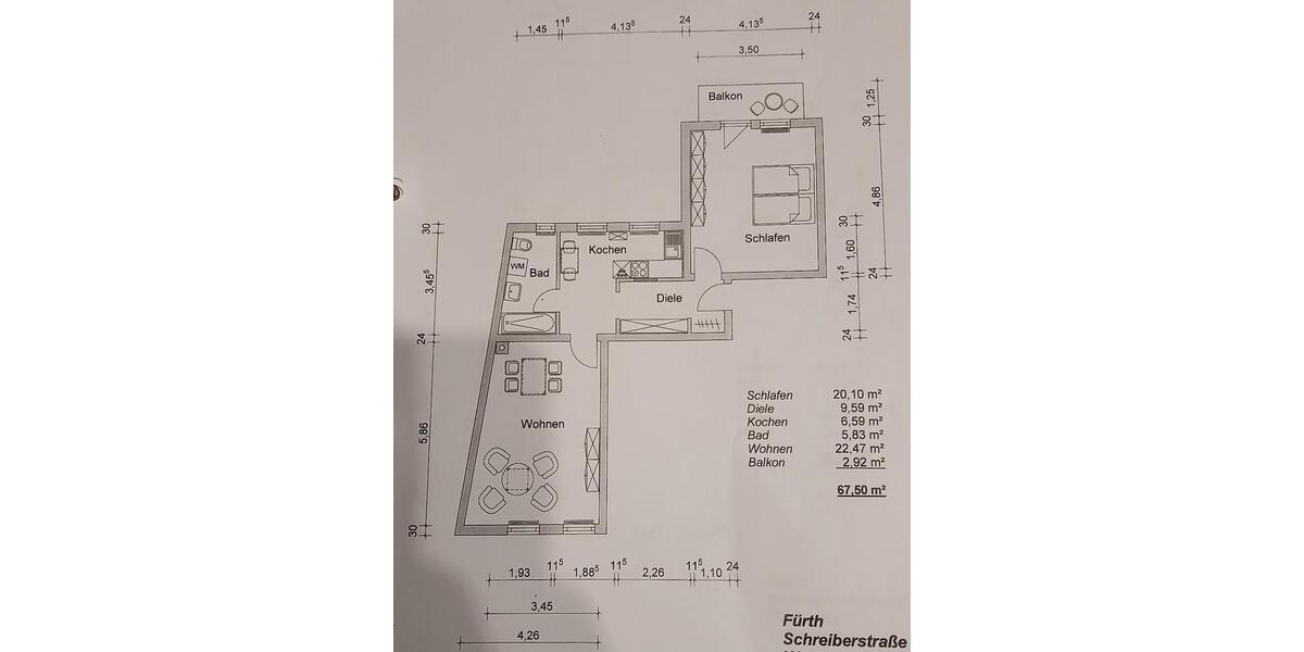 Etagenwohnung Fürth Südstadt - 2 Zimmer, 68 m&sup2;, 714&euro; | Angebot:26643620