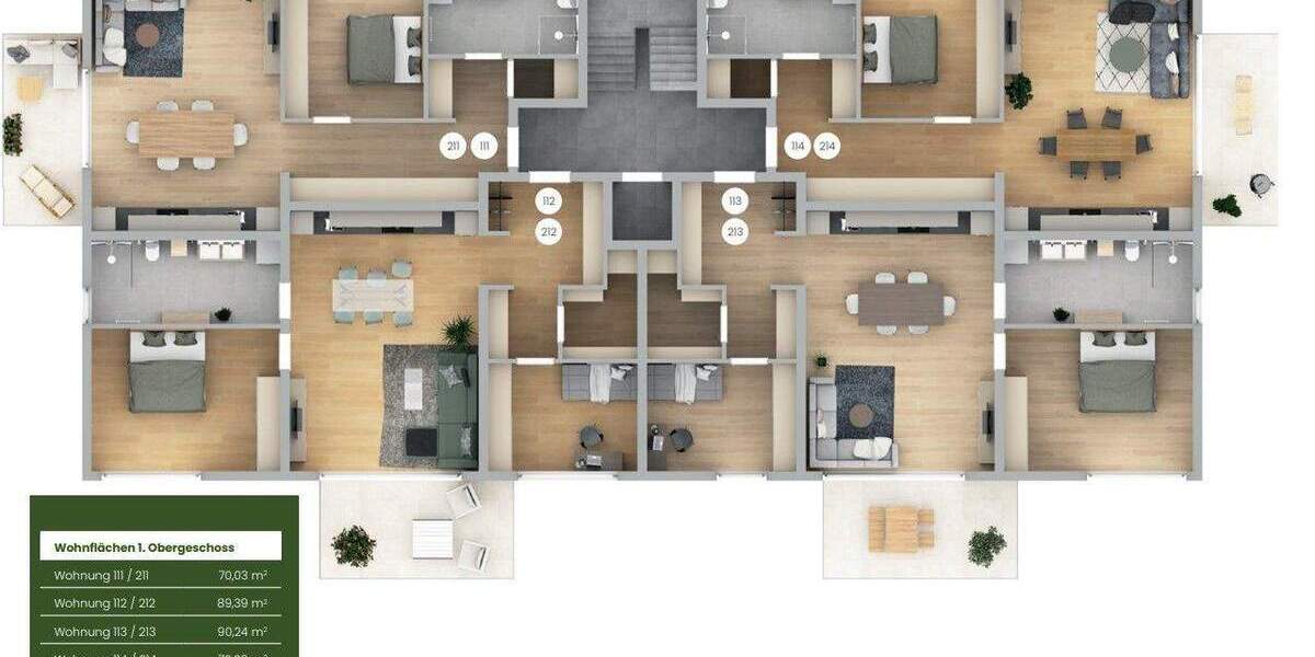 Etagenwohnung Burgthann Heinleinshof - 3 Zimmer, 89 m&sup2;, 418.345&euro; | Angebot:25820649