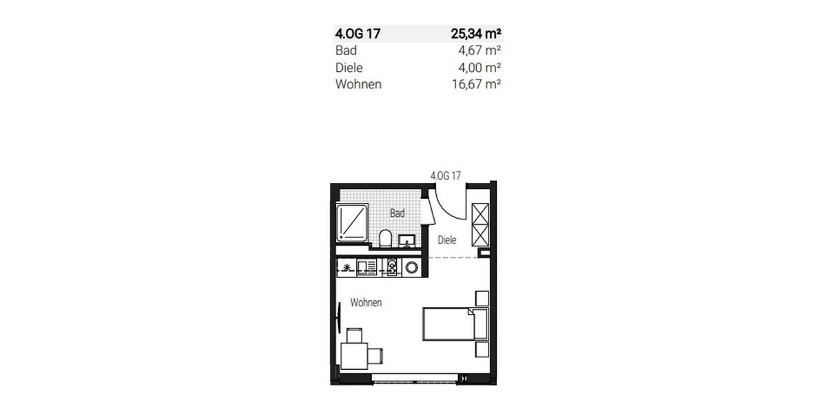Etagenwohnung Nürnberg Gibitzenhof - 1 Zimmer, 25 m&sup2;, 680&euro; | Angebot:25350310