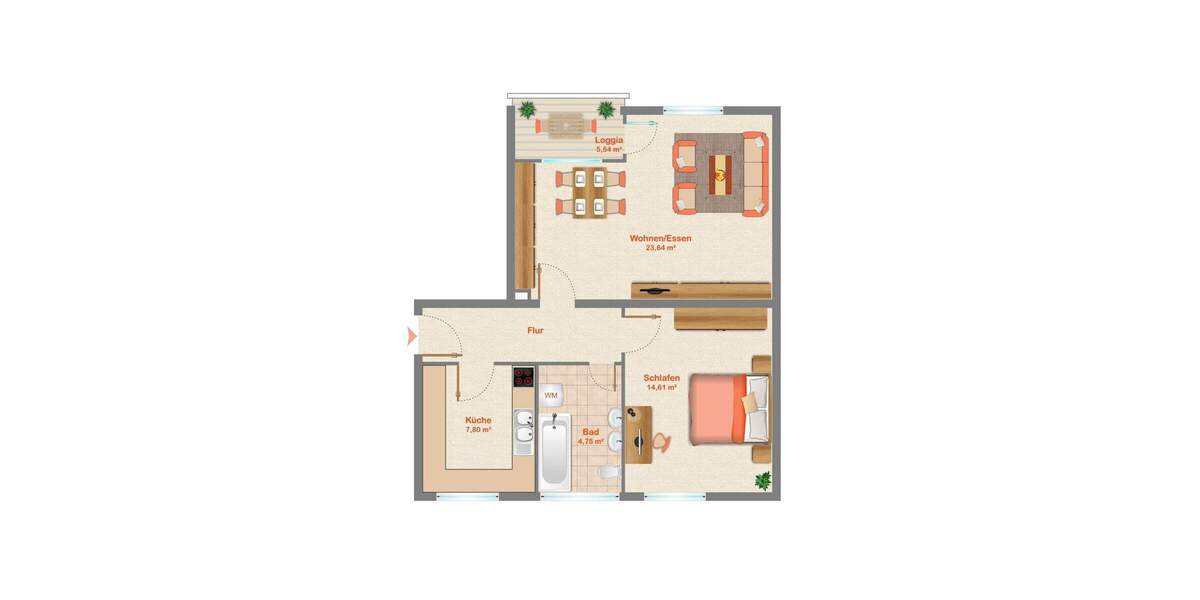 Etagenwohnung Roth - 2 Zimmer, 59 m&sup2;, 150.000&euro; | Angebot:25667637