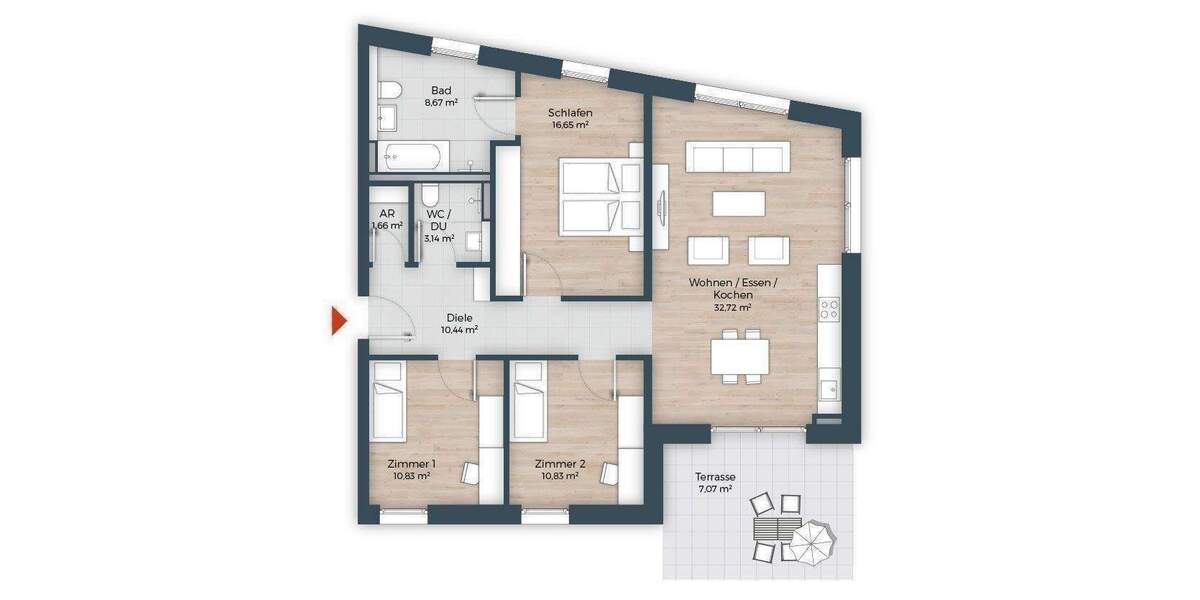 Terrassenwohnung Nürnberg Großreuth h d Veste - 4 Zimmer, 103 m&sup2;, 865.950&euro; | Angebot:26065413
