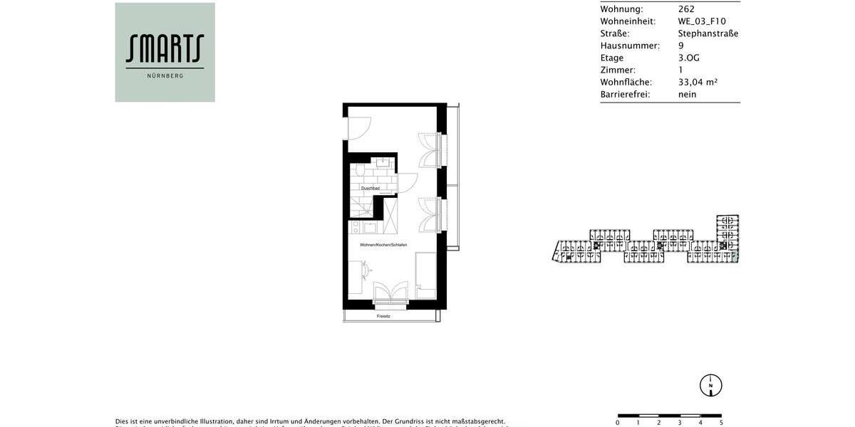 Etagenwohnung Nürnberg Gleißhammer - 1 Zimmer, 33 m&sup2;, 700&euro; | Angebot:25417565