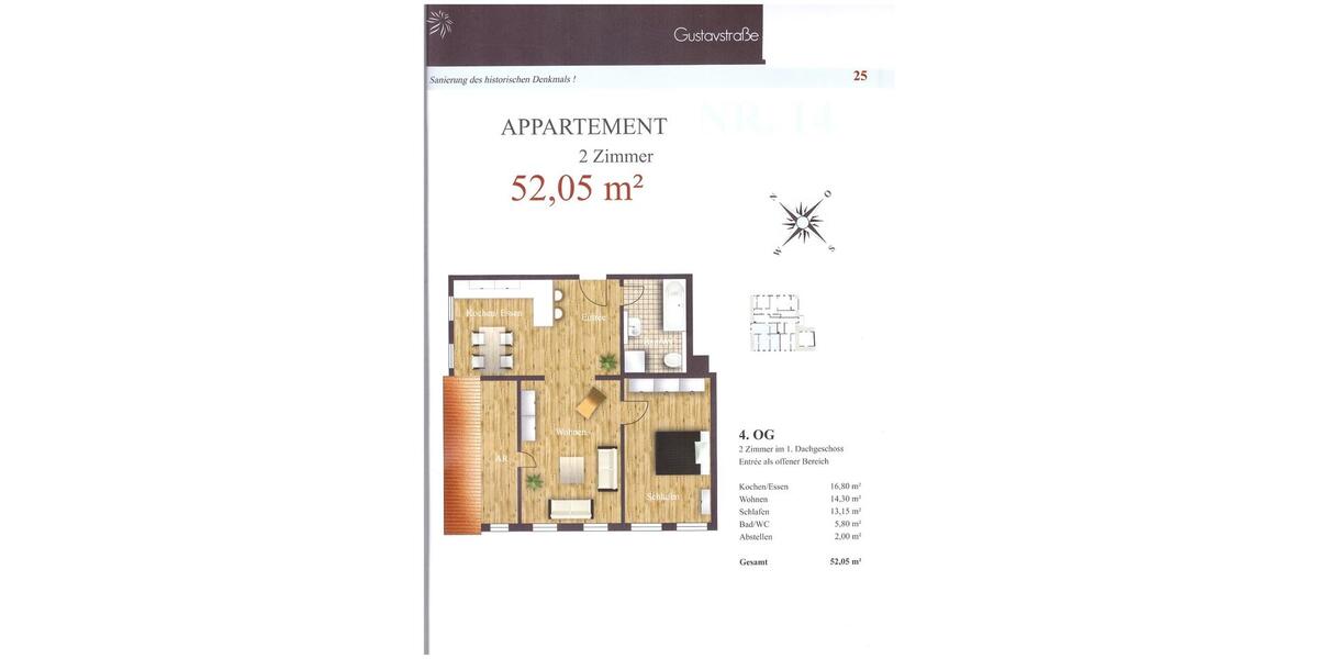 Dachgeschoßwohnung Fürth Altstadt - 2.5 Zimmer, 52 m&sup2;, 220.000&euro; | Angebot:26416036