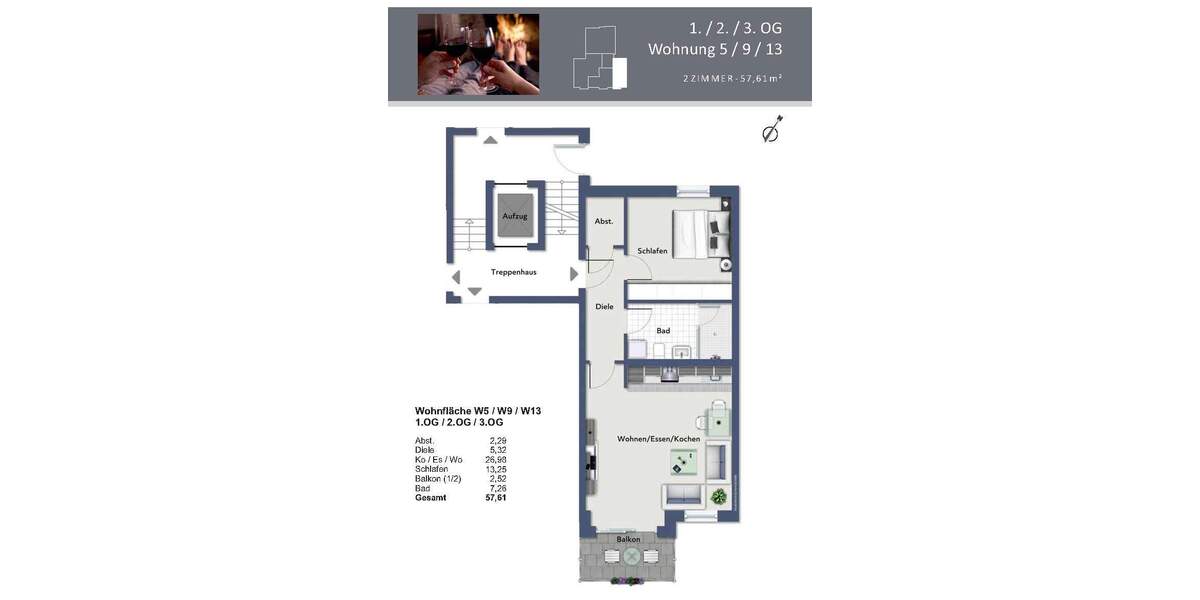 Etagenwohnung Nürnberg St Jobst - 2 Zimmer, 57 m&sup2;, 369.000&euro; | Angebot:25664519