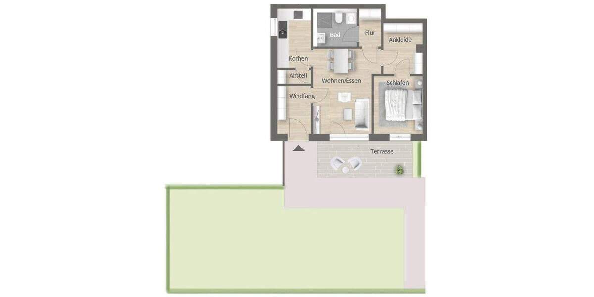 Terrassenwohnung Bubenreuth - 2 Zimmer, 55 m&sup2;, 375.000&euro; | Angebot:25801827