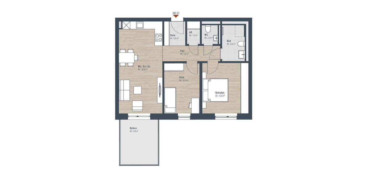 Etagenwohnung Nürnberg Großgründlach - 3 Zimmer, 72 m&sup2;, 465.708&euro; | Angebot:25915079