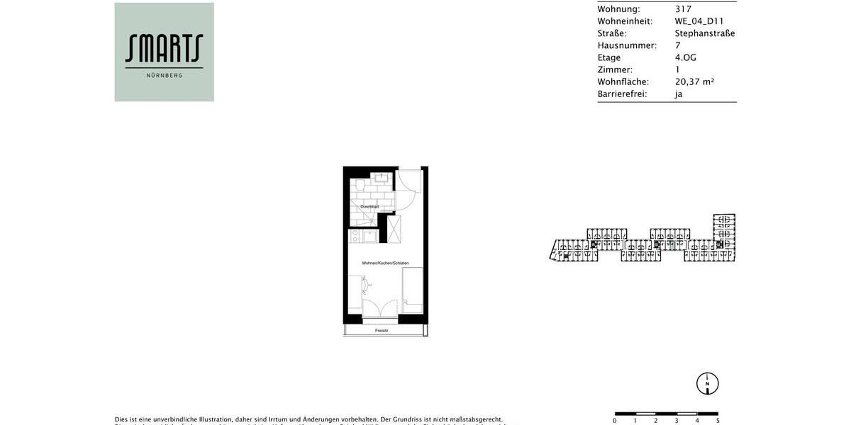 Etagenwohnung Nürnberg Gleißhammer - 1 Zimmer, 20 m&sup2;, 500&euro; | Angebot:25417570