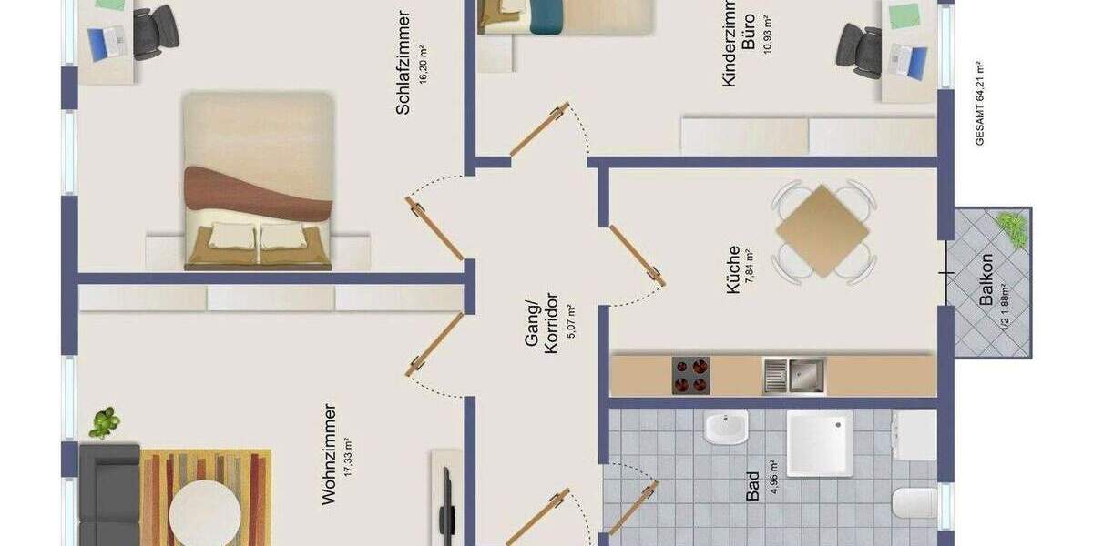 Etagenwohnung Nürnberg Gärten h d Veste - 3 Zimmer, 64 m&sup2;, 229.000&euro; | Angebot:25836965