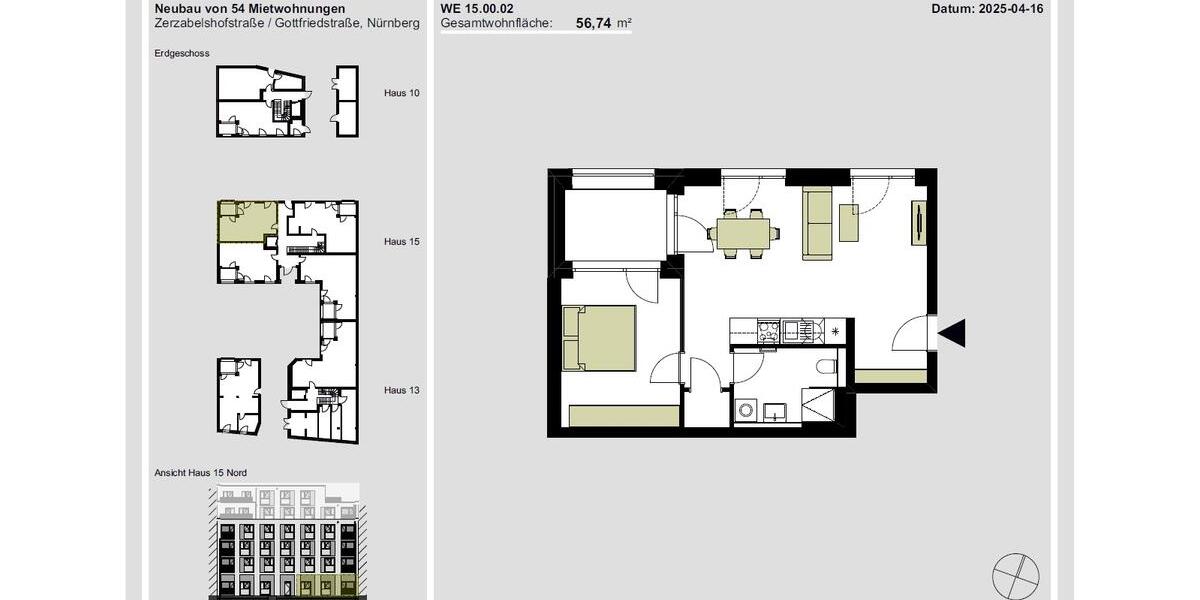 Erdgeschoßwohnung Nürnberg Gleißhammer - 2 Zimmer, 56 m&sup2;, 943&euro; | Angebot:24872213