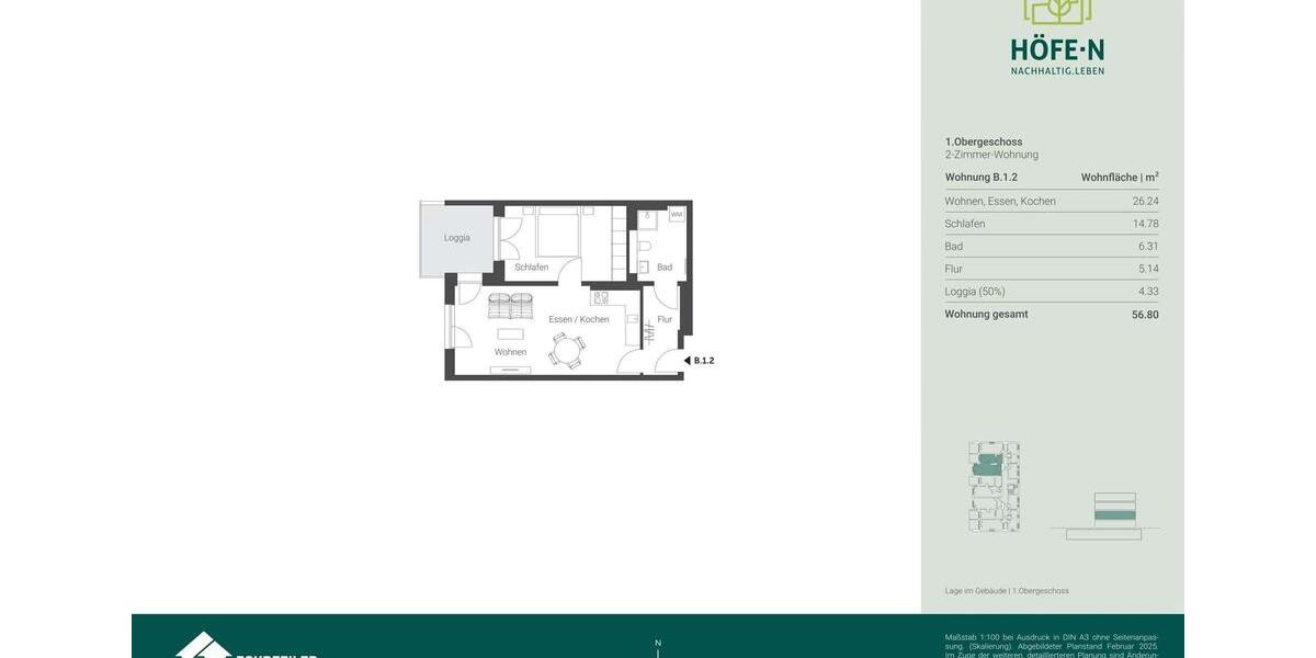 Etagenwohnung Nürnberg Gaismannshof - 2 Zimmer, 57 m&sup2;, 952&euro; | Angebot:25923405