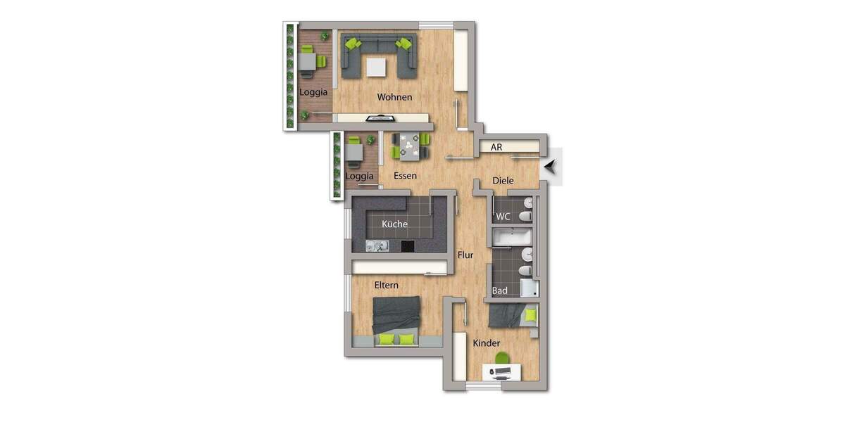 Etagenwohnung Nürnberg Gartenstadt - 3 Zimmer, 89 m&sup2;, 960&euro; | Angebot:26015270