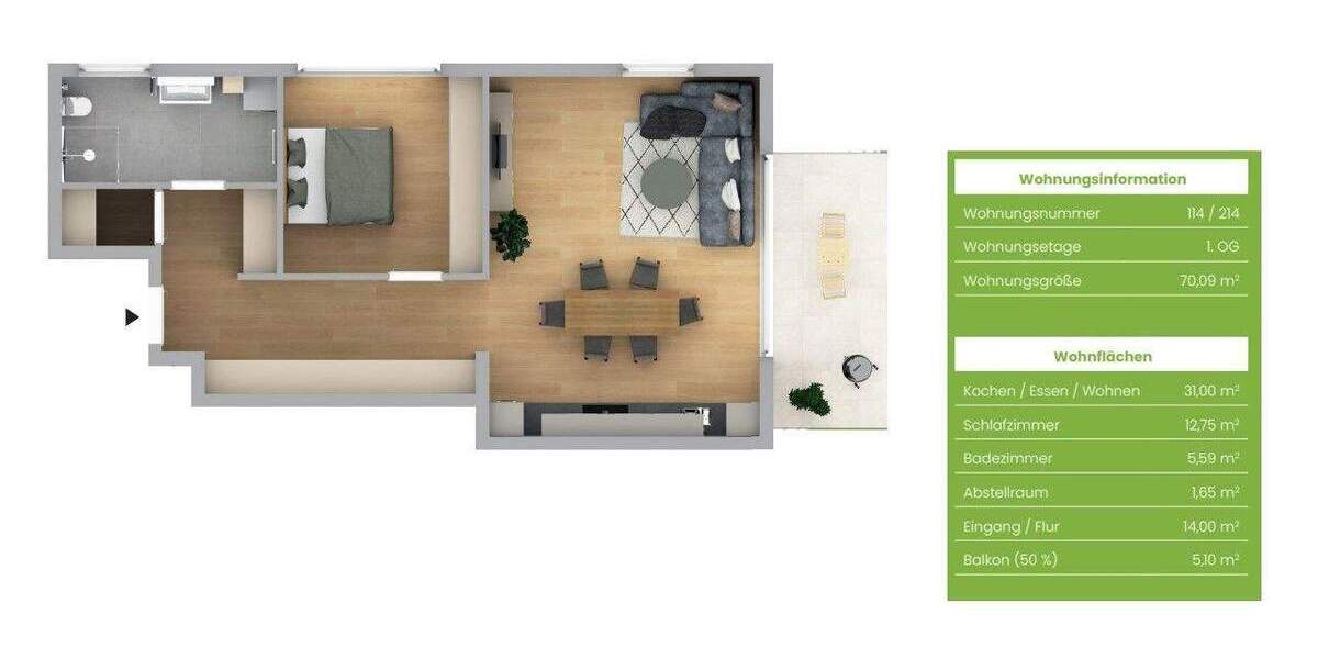 Etagenwohnung Burgthann Heinleinshof - 2 Zimmer, 70 m&sup2;, 329.423&euro; | Angebot:25820650