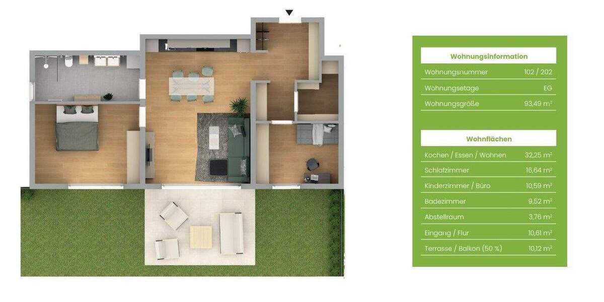 Etagenwohnung Burgthann Heinleinshof - 3 Zimmer, 93 m&sup2;, 437.533&euro; | Angebot:25820666