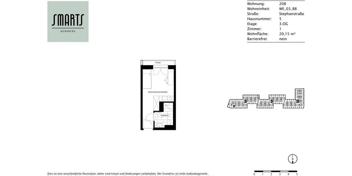 Etagenwohnung Nürnberg Gleißhammer - 1 Zimmer, 20 m&sup2;, 505&euro; | Angebot:25417587