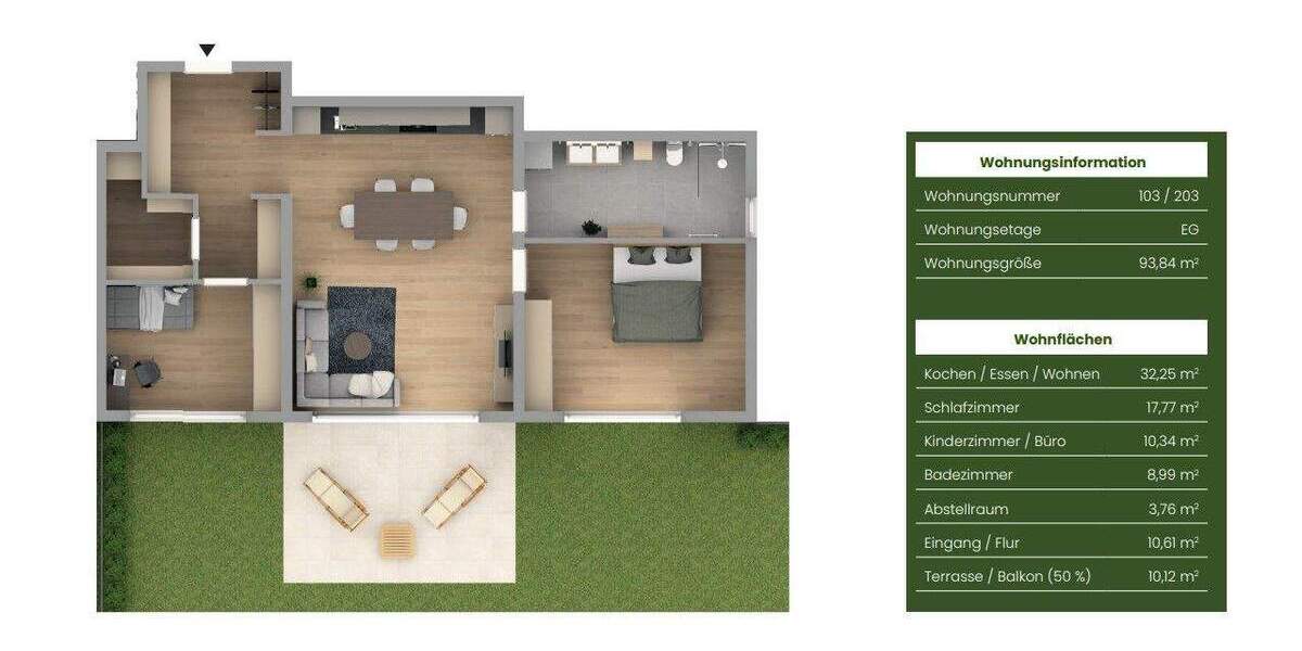 Etagenwohnung Burgthann Heinleinshof - 3 Zimmer, 93 m&sup2;, 439.171&euro; | Angebot:25836252