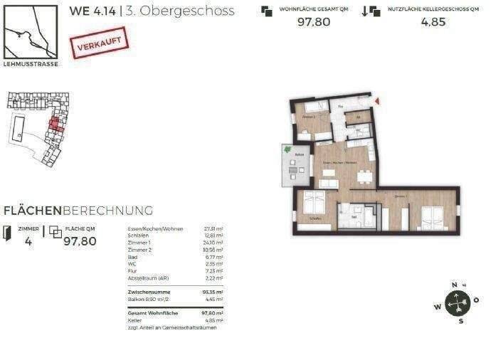 Etagenwohnung Fürth Weststadt - 4 Zimmer, 97 m&sup2;, 1.600&euro; | Angebot:26834463