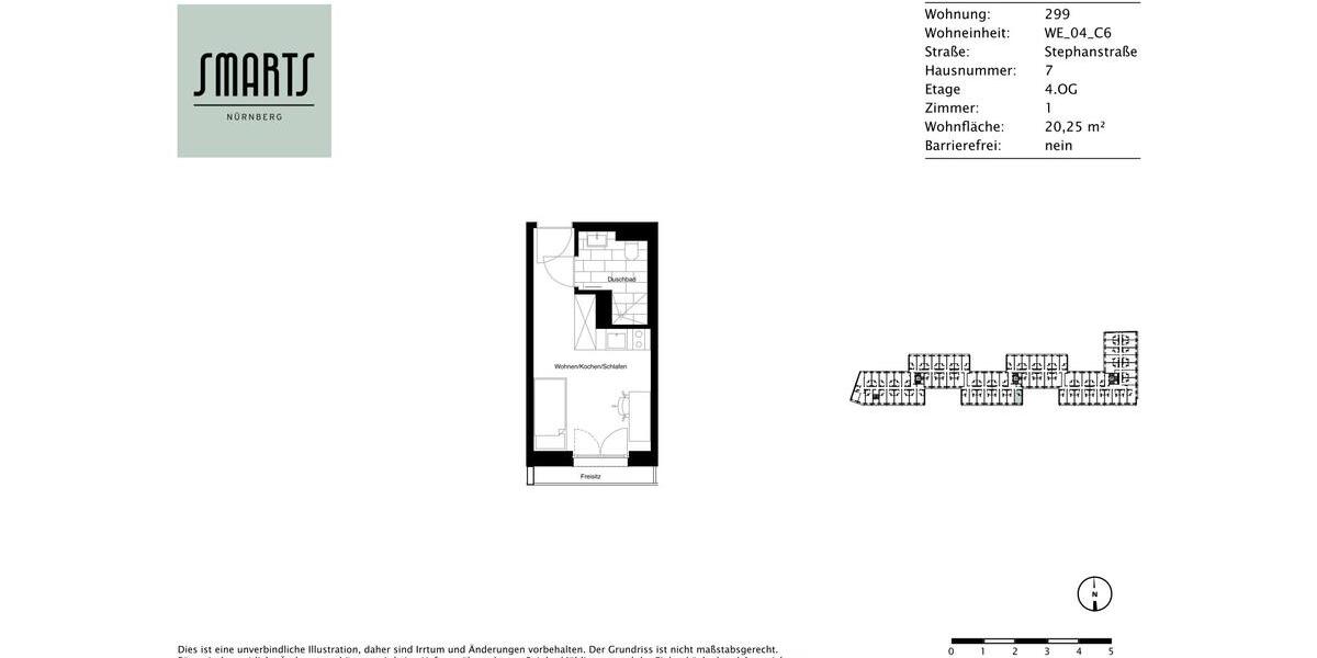 Etagenwohnung Nürnberg Gleißhammer - 1 Zimmer, 20 m&sup2;, 510&euro; | Angebot:25417600