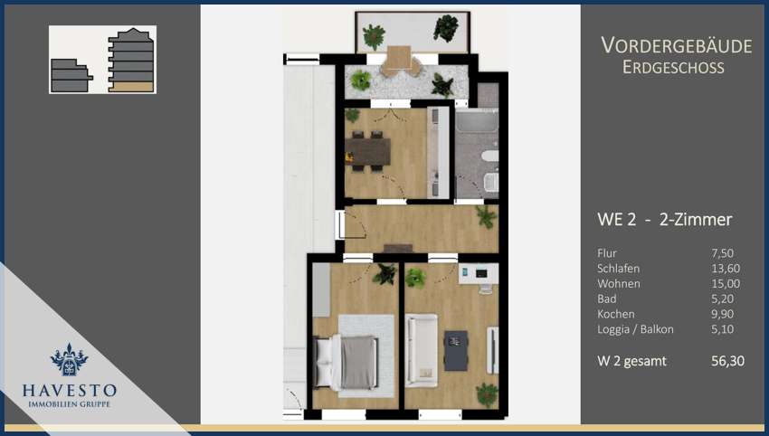 Etagenwohnung Nürnberg Rabus - 2 Zimmer, 56 m&sup2;, 292.760&euro; | Angebot:27023302