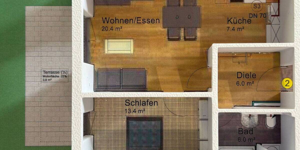 Etagenwohnung Schnaittach - 2 Zimmer, 56 m&sup2;, 249.700&euro; | Angebot:25698497