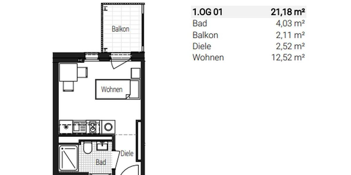 Etagenwohnung Nürnberg Gibitzenhof - 1 Zimmer, 21 m&sup2;, 583&euro; | Angebot:25350354