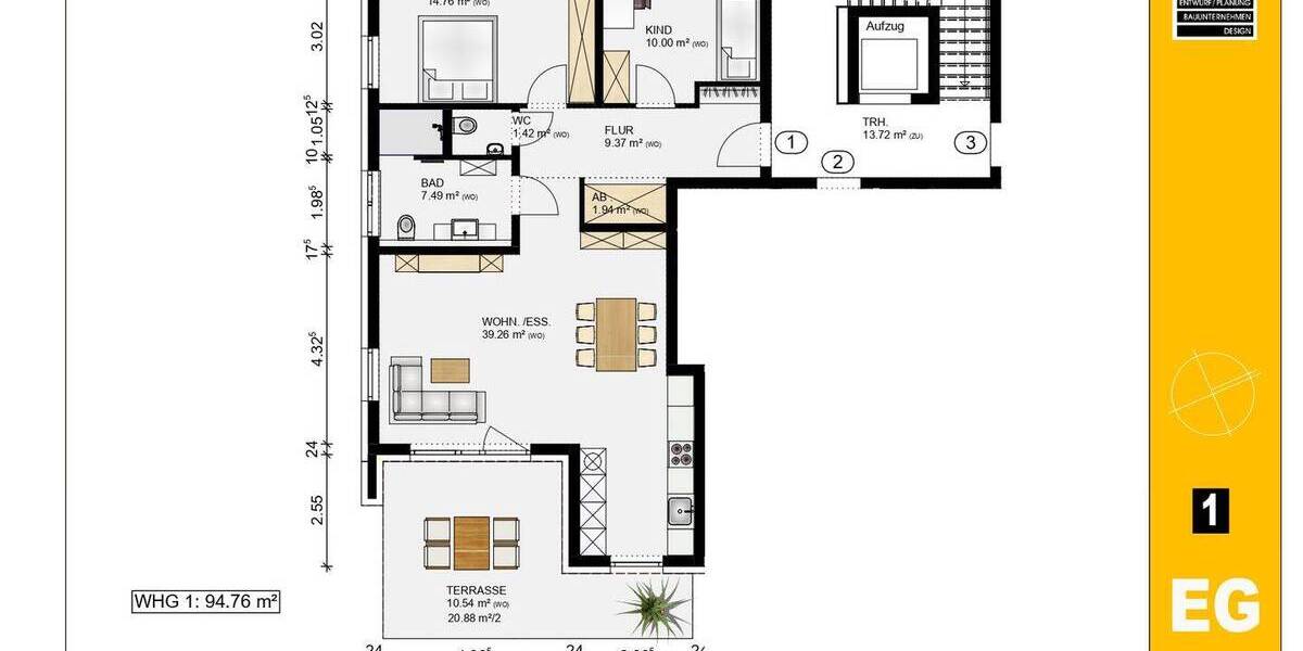 Terrassenwohnung Nürnberg Großgründlach - 3 Zimmer, 94 m&sup2;, 653.770&euro; | Angebot:26016371