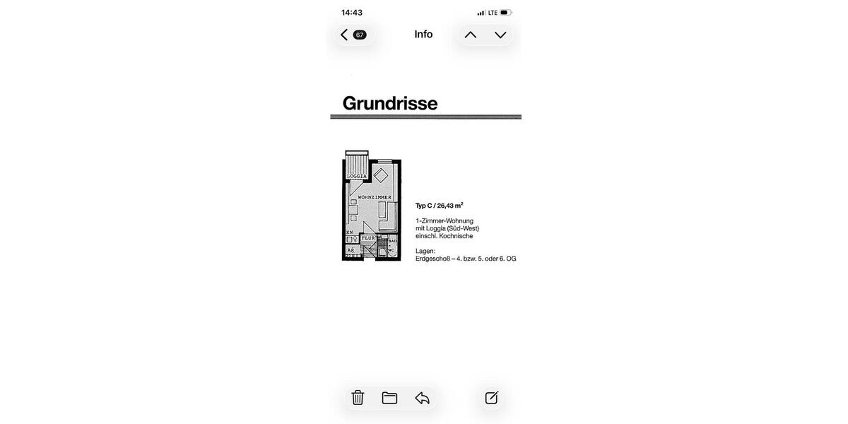 Etagenwohnung Fürth Bislohe - 1 Zimmer, 26 m&sup2;, 114.000&euro; | Angebot:27279455