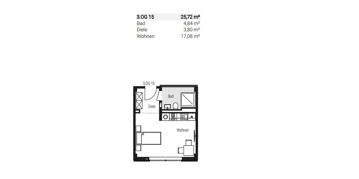 Etagenwohnung Nürnberg Gibitzenhof - 1 Zimmer, 26 m&sup2;, 685&euro; | Angebot:25350335