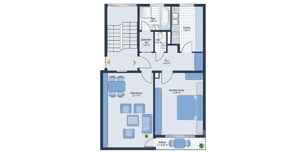 Etagenwohnung Nürnberg Neuröthenbach - 2 Zimmer, 60 m&sup2;, 243.000&euro; | Angebot:25783184