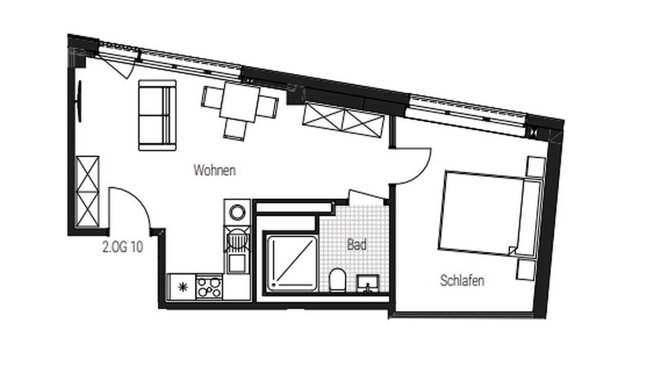 Etagenwohnung Nürnberg Gibitzenhof - 2 Zimmer, 45 m&sup2;, 961&euro; | Angebot:25350307