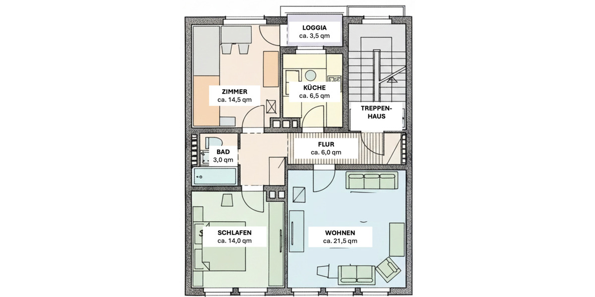 Etagenwohnung Nürnberg Sebald - 3 Zimmer, 69 m&sup2;, 337.000&euro; | Angebot:25731651