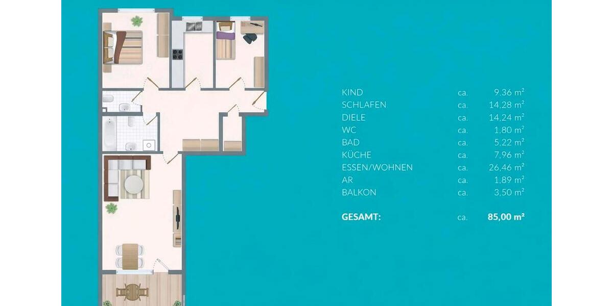 Etagenwohnung Fürth Atzenhof - 3 Zimmer, 85 m&sup2;, 1.200&euro; | Angebot:26585585