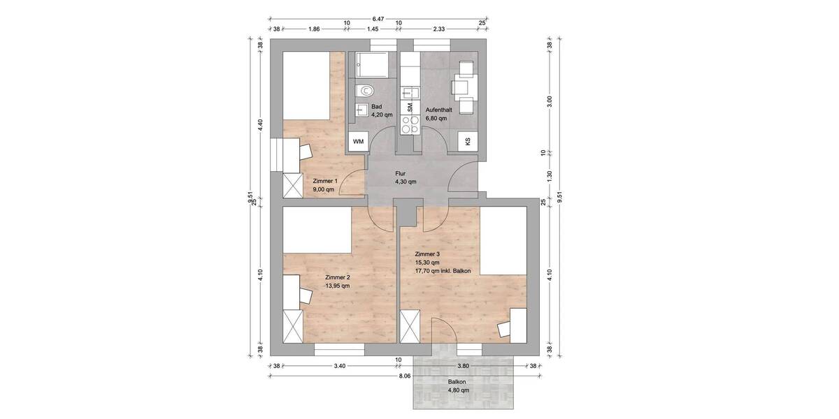 Etagenwohnung Nürnberg Rechenberg - 3 Zimmer, 18 m&sup2;, 480&euro; | Angebot:26643760