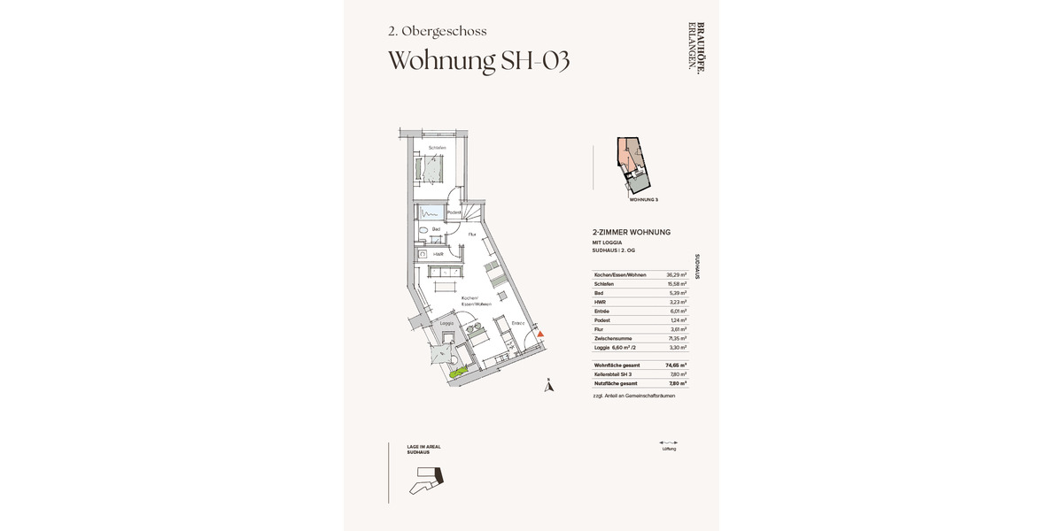 Etagenwohnung Erlangen Innenstadt - 2 Zimmer, 74 m&sup2;, 669.385&euro; | Angebot:26826385