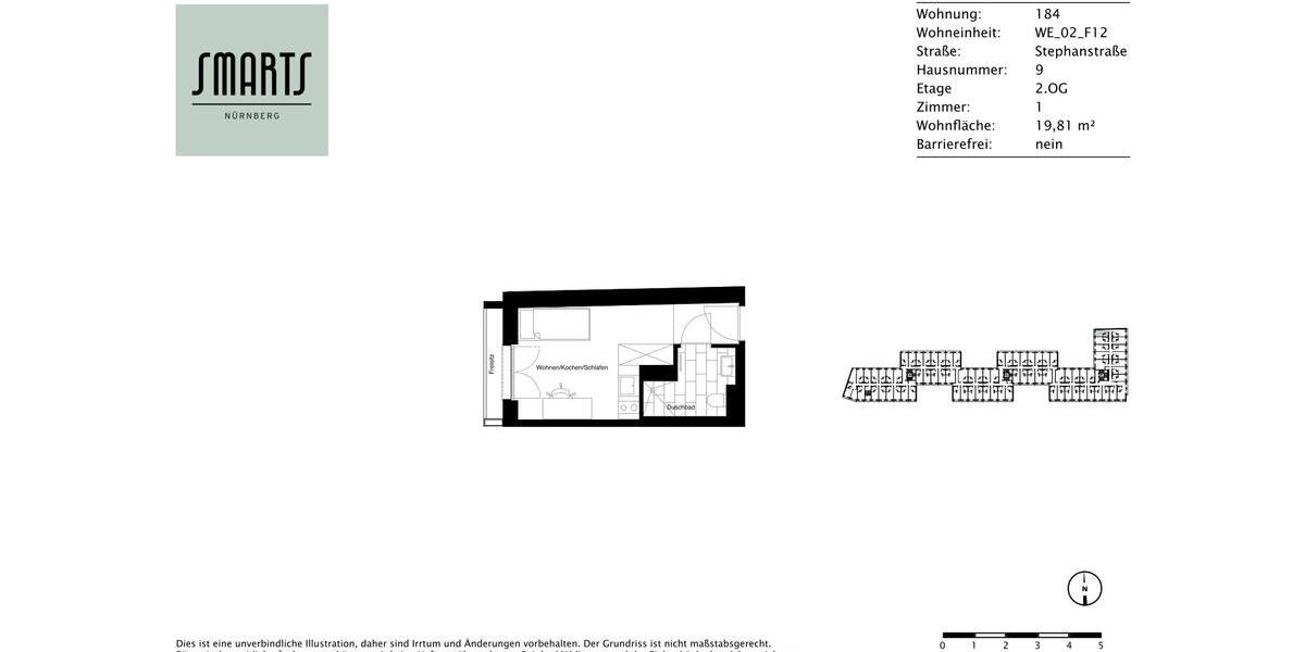 Etagenwohnung Nürnberg Gleißhammer - 1 Zimmer, 20 m&sup2;, 515&euro; | Angebot:25146625