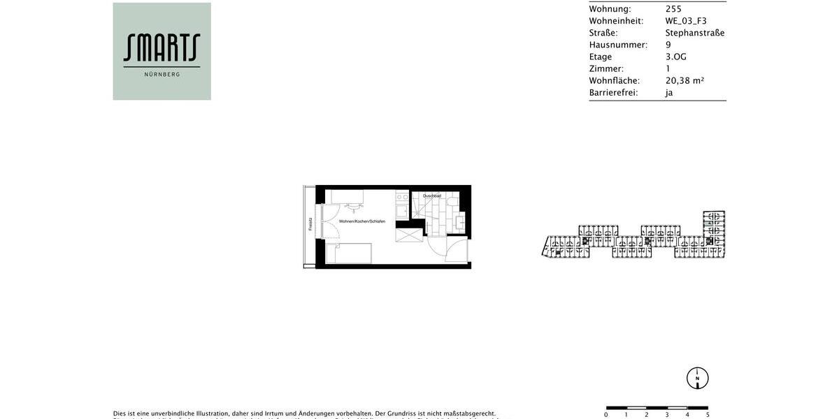 Etagenwohnung Nürnberg Gleißhammer - 1 Zimmer, 20 m&sup2;, 495&euro; | Angebot:25417566