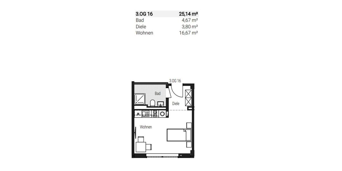 Etagenwohnung Nürnberg Gibitzenhof - 1 Zimmer, 25 m&sup2;, 670&euro; | Angebot:25350356