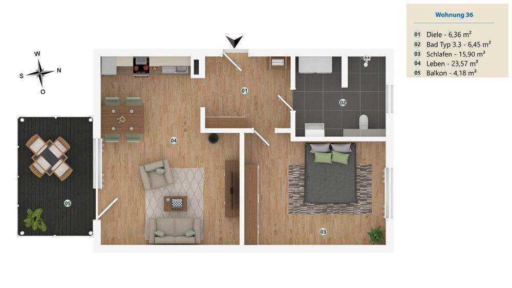 Etagenwohnung Nürnberg Gaismannshof - 2 Zimmer, 56 m&sup2;, 850&euro; | Angebot:25672895