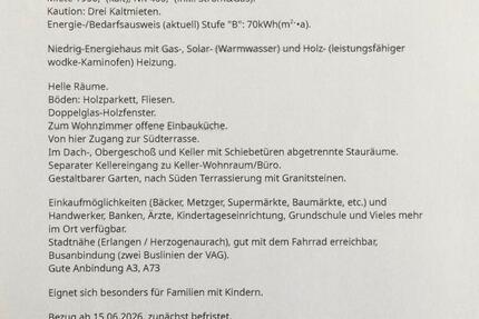 Haus Erlangen Alterlangen - 7 Zimmer, 140 m&sup2;, 1.900&euro; | Angebot:25989334