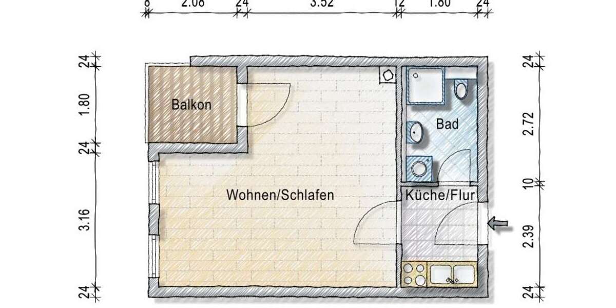 Etagenwohnung Fürth Südstadt - 1 Zimmer, 33 m&sup2;, 115.000&euro; | Angebot:24598695
