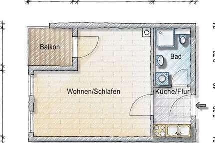 Wohnung Fürth Südstadt - 1 Zimmer, 33 m&sup2;, 115.000&euro; | Angebot:24598695
