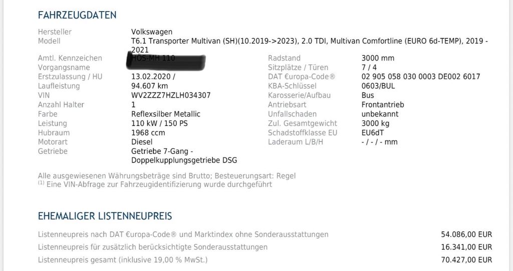 VW T6 Multivan 94.600 km 42.900 &euro; Weisendorf 91085