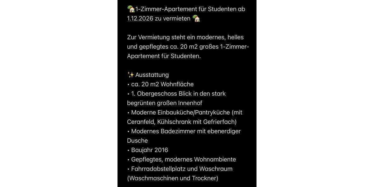 Etagenwohnung Erlangen Am Anger - 1 Zimmer, 20 m&sup2;, 531&euro; | Angebot:27537341