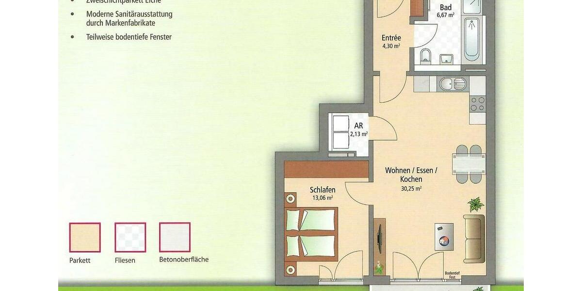 Etagenwohnung Fürth Südstadt - 2 Zimmer, 60 m&sup2;, 299.000&euro; | Angebot:26375427