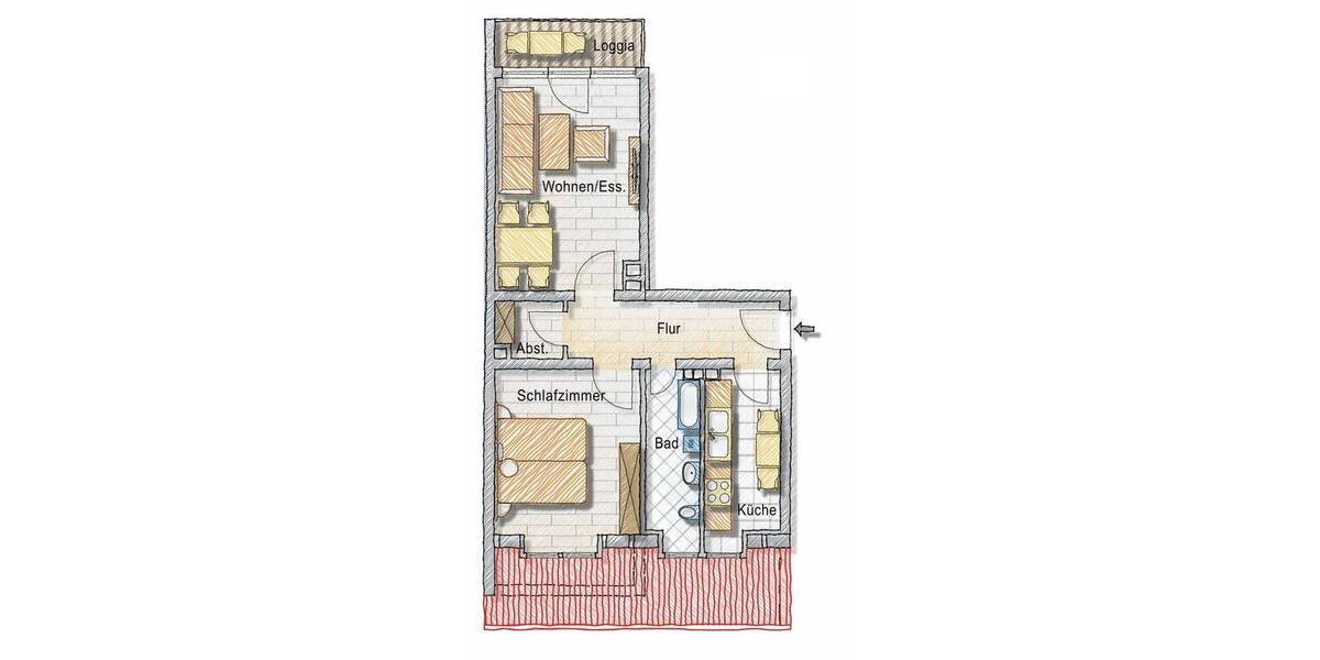 Etagenwohnung Nürnberg Rosenau - 2 Zimmer, 58 m&sup2;, 775&euro; | Angebot:26596574