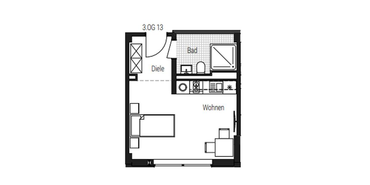Etagenwohnung Nürnberg Gibitzenhof - 1 Zimmer, 26 m&sup2;, 683&euro; | Angebot:25350311