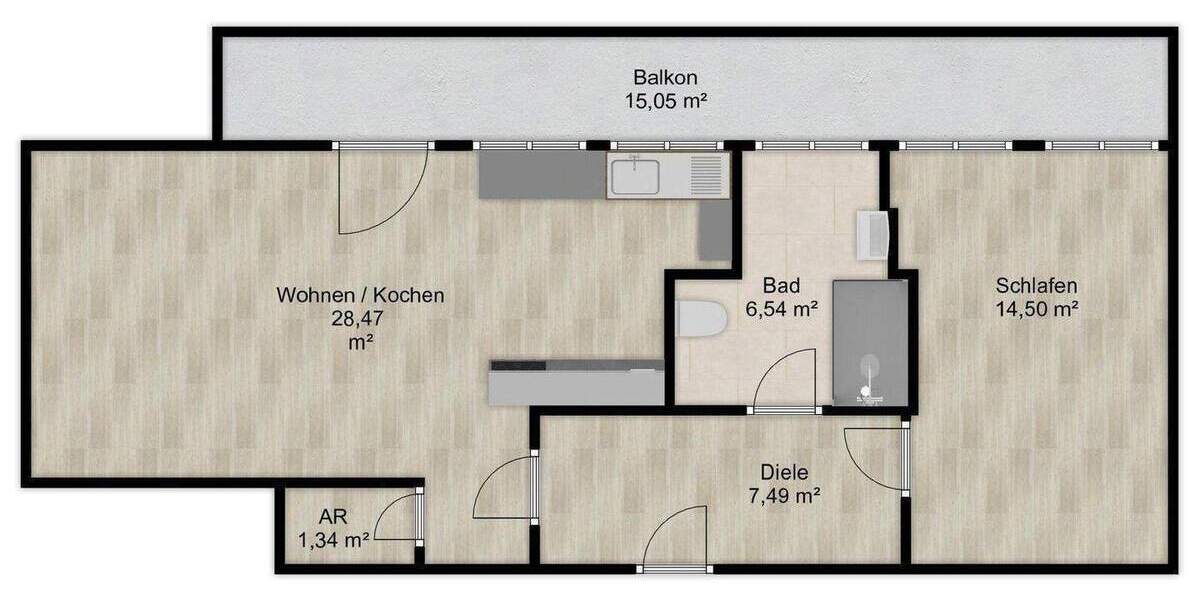 Etagenwohnung Nürnberg Steinbühl - 2 Zimmer, 65 m&sup2;, 1.000&euro; | Angebot:26673039