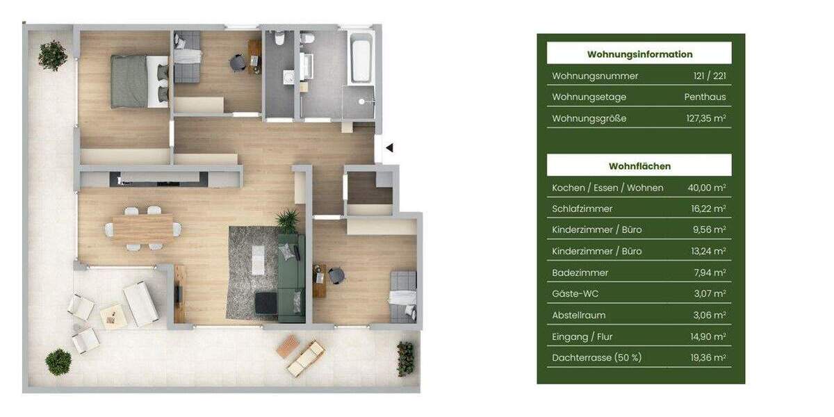 Etagenwohnung Burgthann Heinleinshof - 4 Zimmer, 127 m&sup2;, 592.178&euro; | Angebot:25845935